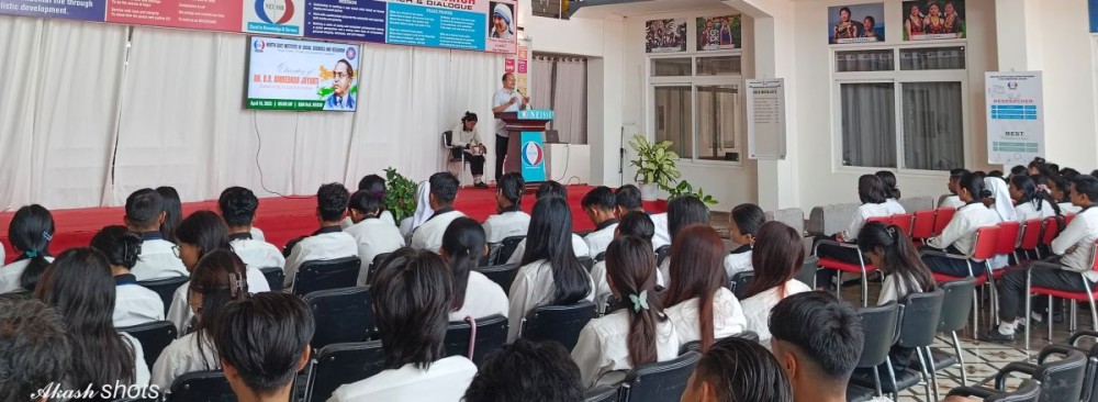 A section of the students attending the observed Dr BR Ambedkar Jayanti at BAM hall, NEISSR, Peace Centre Chümoukedima on April 14.